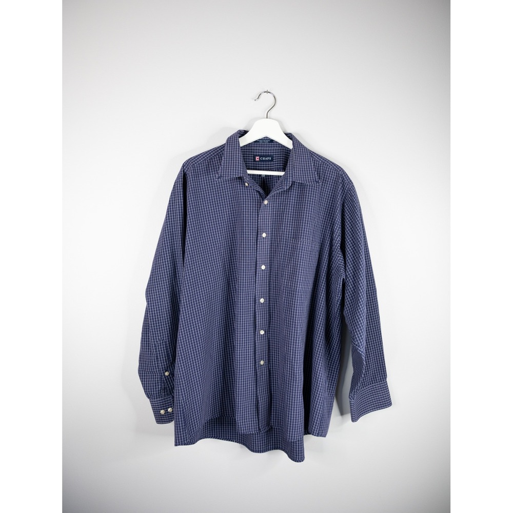 Chaps Button Down Shirt Mens XL Blue Purple Wrinkle Free Grid Check‎ Long Sleeve